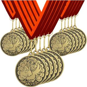 Thanksgiving Medals Turkey Trot Awards 2'' Metal Turkey Trophy Award Prizes with Ribbon for Thanksgiving Race Party Favor Gift Fall Holiday (Bronze)