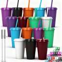 Plastic Tumblers with Lids and Straw, 16 Pack Reusable Iced Coffee Cups for Travel and Parties and Party Birthdays, 24oz (16, Crimson)