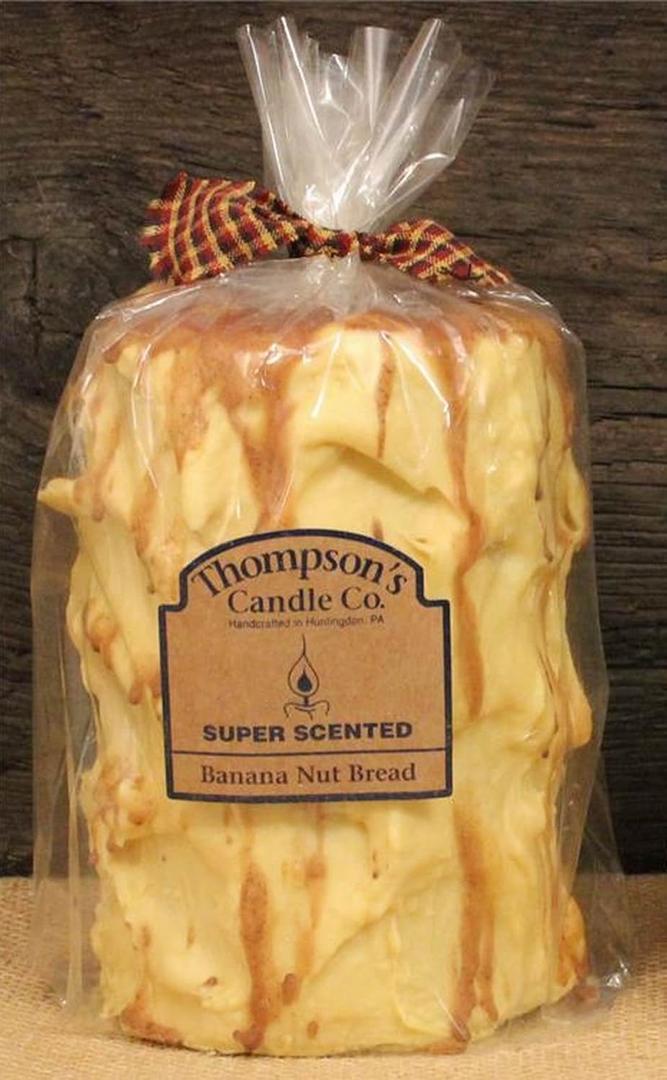 Thompson's Candle Co. Super Scented (44 oz) Pillar 200 Hrs Banana Nut Bread, Large