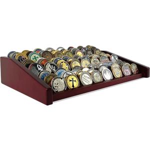 ASmileIndeep 12 Rows Military Challenge Coin Holder Display Case Holds 90-100 Coins, Solid Wood Army Coin Rack Display Stand for Desktop, Mahogany