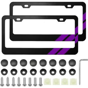 YOSRTER 2PCS Aluminum License Plate Frame for Dodge Accessories, License Plate Cover Frame Matte License Plate Cover Car Front and Rear Decoration (Purple Trim)