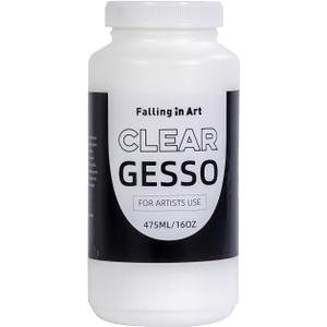 Falling in Art Clear Gesso for Acrylic Painting, Acrylic Gesso Primer for Oil Paints, 16 oz Non-Toxic Canvas Primer Surface Prep Medium