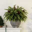 2 x SPWOLFRT 8pcs Artificial Pine Branches with Pinecone Pick Set - 17.5'' Christmas Foliage Stems Faux Greenery Twigs Fake Cedar Picks for Vave DIY Crafts Xmas Indoor Outdoor Home Decor (8, Cedar)