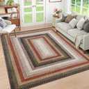 RUGSREAL Braided Washable Area Rug 8x10 Large Rug for Living Room Modern Braid Bedroom Rug Non Slip Stain Resistant Dining Room Throw Carpet Soft Farmhouse Accent Carpet for Home Decor, Crimson/Earthy