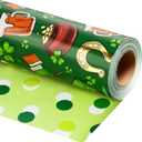 2 x Merture St. Patricks Green Reversible Wrapping Paper Roll - 17 In x 32.8 Ft (46.5 sq.ft.ttl.) - Lucky Shamrocks, Leprechaun Hats, Gold Pots and Horseshoes with Watercolor Green Polka Dots Design for Festive St. Patrick's Day, DIY Crafts, Holiday Greeting Cards and Irish Themed Celebrations