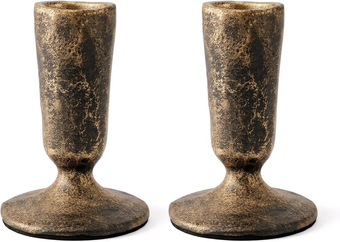 Handcrafted Black Gold Taper Candle Holders Set of 2 Cast Iron Candlesticks for Weddings Dining Table Centerpiece Parties Timeless Vintage Home Decor
