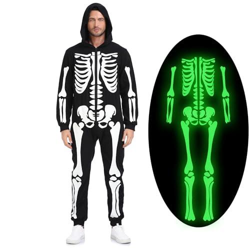 Gomukot Direct Women Men Skeleton Costume Adult Glow in the Dark Skeleton Jumpsuit for Halloween Costume, L