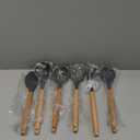 E-far Cooking Utensils Set of 6, Silicone Kitchen Utensils with Wooden Handle, Non-stick Cookware Friendly & Heat Resistant, Includes Spatula/Ladle/Slotted Turner/Serving Spoon/Spaghetti Server(Gray) (6 Pieces)