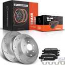 A-Premium 12.13 inch (308.10mm) Rear Drilled and Slotted Disc Brake Rotors + Ceramic Pads Kit Compatible with Select Infiniti and Nissan Models - FX35, Q50, QX70, JX35, M35H, M37, M56, Q60, Murano