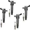 Ignition Coil Pack with Spark Plug UF611 Compatible With 2012-2016 Genesis 2013-2015 Santa Fe 2008-2014 Sonata 2014-2015 Tucson, 2009 Borrego 2012-2015 Sorento L4 5.0L 2.4L,Set of 4