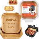 COSORI Air Fryer Liners, 100 PCS Square Disposable Paper Liners, Non-Stick Silicone Oil Coating, Little to No Cleaning, 6.5" Unbleached Food Grade, Resistant to 465F, Thickened Not Easy to Break (3-5 QT, Brown)