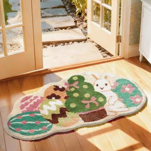 Ashler Easter Bathroom Rug, Egg and Bunny Soft Tufted Absorbent Bath Mat for Easter Decor, Green Area Rugs for Front Door, Living Room Bedroom, Kitchen, 23.5x45IN