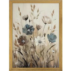 Yaneiro Wood Framed Vintage Wildflower Wall Art, Boho Canvas Wall Decor Paintings, Sage Flower Bathroom Decor, Countryside Farmhouse Landscape Posters Print for Bedroom Hallway Living Room 12x16 Inch