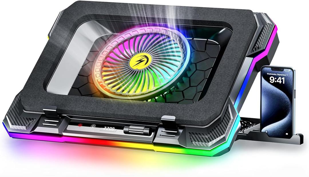 RGB Gaming Laptop Cooling Pad with 5.5" Turbo Fan, Rapid Cooling for 15.6-19.3" Laptops, Variable Speed Control, 7 Adjustable Heights - K1 5V RGB