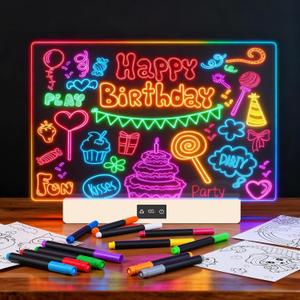 Rechargeable Led Drawing Board with 8 Colors, 16-Inch Light Up Acrylic Dry Erase Board with 12 Markers, Light Up LED Note Board with Built-in Stand, Sketching Gift Toy for Kids/Girls/Teens (Beige)