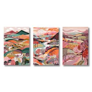 3 Pcs Abstract Colorful Forest Canvas Wall Art Pink landscape MountainSun Sunrise Picture Wall Decor Nature landscape Misty Forest Poster Print Artwork for Living Room Bedroom Home Decor