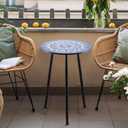 Metal Outdoor Side Tables Set of Two Small Outside Round End Table for Patio Modern Accent Garden Corner Table for Small Spaces, Balcony, Porch, Weather-Resistant, Plant Stand Indoor, Blue