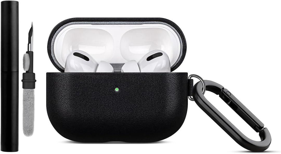 Lopie Handmade Series AirPods Pro Leather Case with Keychain, Fully-Wrapped with Full-Grain Leather AirPods Pro Case Cover, Portable Shell Dust Proof Case for Apple Air Pods Pro - Black