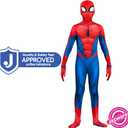 Marvel Spider-Man Official Youth Deluxe Zentai Costume - Deluxe Two-Way Stretch Spandex with Invisible Zippers and Wrist Openings for Added Convenience (XS) (Red, S)