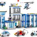 City Police Station Building Blocks Sets, City Police Prison Kits with Police Car, Helicopter Motorcycle, Trailer and Drone, Toy Building Kit Gift for Kids Boys Ages 6-12 (1001 Pieces)