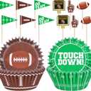 2 x Football Party Supplies: 96-Count Football Cupcake Liners & 96pcs Cupcake Toppe -Game Day, Birthday, and Tailgate Parties - Premium Football Cake Decorations - Football Party Favors