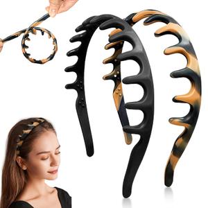 Silicone Headbands for Women Non Slip Comb Headband with Teeth Non-Crackable Hair bands for Women's Hair Fashion Accessories (Black&Amber 2PC, 1 Count (Pack of 2)