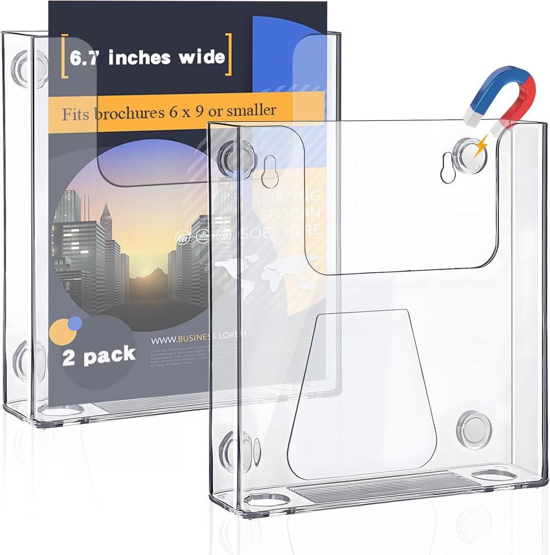 Thyle 2 Pcs 6.7 Inch Acrylic Brochure Holder Wall Mount Flyer Holder Clear Literature Organizer magnetic File Magazine Display Stand Plastic Pamphlet Organizer Mail Display Stand for Wall