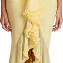KUTUMAI Elegant Ruffle Long Formal Wedding Guest Dress Ruched Bodycon Slit Maxi Cocktail Dresses for Women (Yellow, XL)