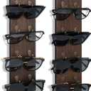 Moxweyeni Set of 2 Rustic Mounted Sunglasses Storage Organizer Wood Eyeglasses Holder Sunglass Rack Eyeglasses Display Rack with Metal Hooks Glasses Wall Decor Hanging Jewelry Organizers for Home