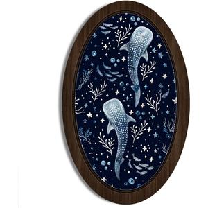 BIWSHA Coastal Whale Shark Oval Wall Art Decor Gifts for Ocean Lovers, Ocean Dark Blue Wooden Wall Art Decor, Nautical Painting Wall Hanging Decor for Bathroom Bedroom Living Room, 10.2x15.7 Inch