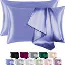 100% Mulberry Silk Pillowcase for Hair and Skin,with Hidden Zipper,Both Sides 19 Momme 600 Thread Count Natural Silk Pillow Cover,Soft Breathable Smooth (Gray Blue, Queen 20''x30'')