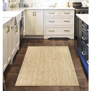 LEEVAN Washable Kitchen Rugs 3x5, Tan/Cream Bedroom Rug, Cotton Woven Entryway Rug, Modern Braided Door Mat, Farmhouse Living Room Rug, Reversible Carpet for Laundry Room Front Porch Outdoor Rug