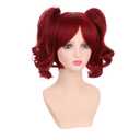 Girls Rd Two Ponytail Wig Kids Short Wavy Curly Wig with Bangs Heat Resistant Synthetic Wigs with Wigs Cap