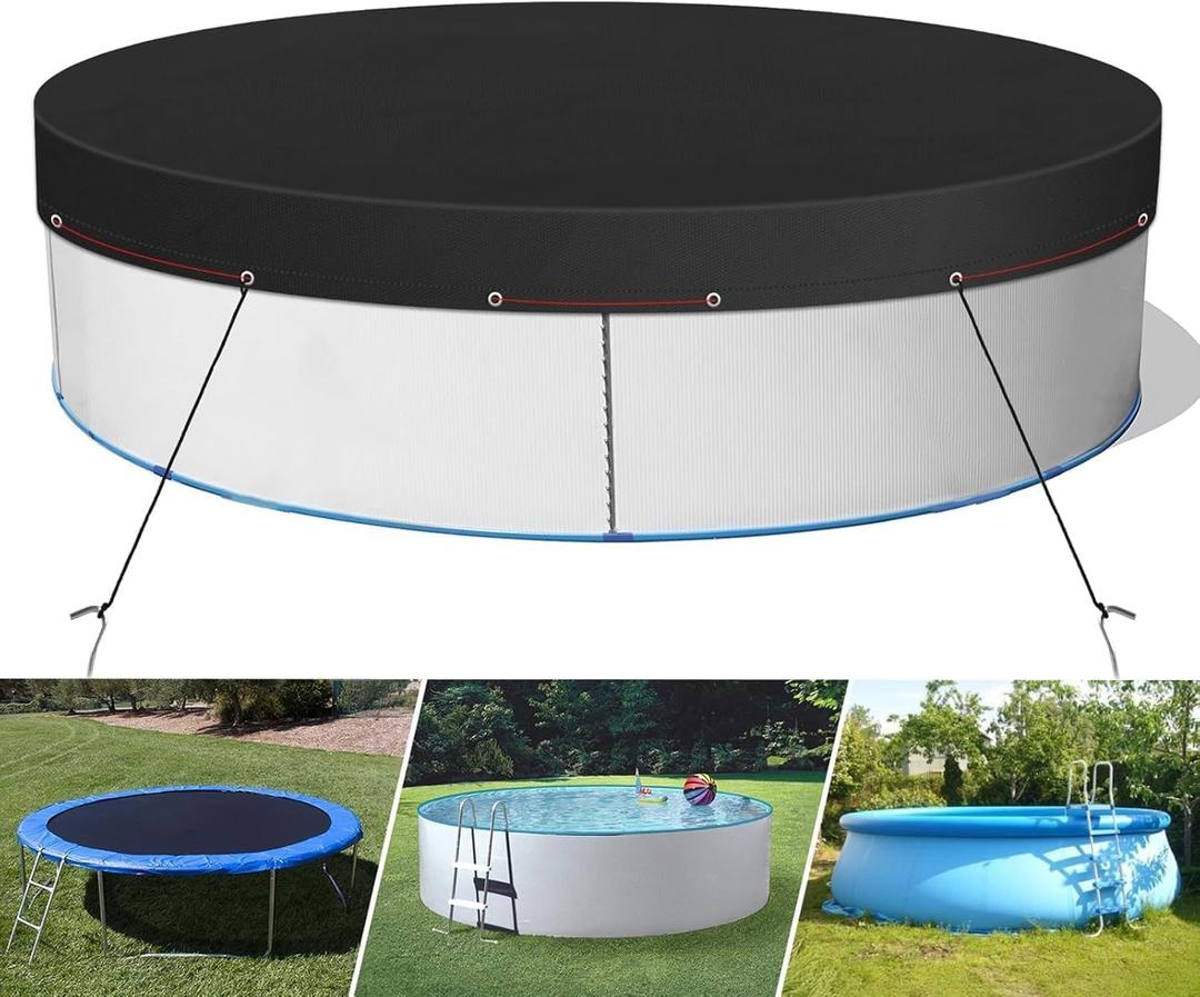 18FT Pool Cover, Solar Pool Covers for Above Ground Pools, Round Pool Cover, Waterproof and UV Resistant, with Ground Nails, Winch and Cable