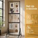 Foldable Grid Wall, Easy to Install Without Tools, Suitable for Supplier Retail, Art and Craft Display Scenarios. A Metal Grid Display Stand with Wheels and 20 Hooks, Measuring 6 Feet x 2 Feet.