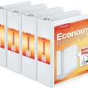Cardinal Economy 3 Ring Binder, 3 Inch, Presentation View, White, Holds 625 Sheets, Nonstick, PVC Free, 4 Pack of Binders (00430)