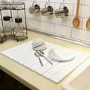 Hopegiver Stone Drying Mat for Kitchen Counter, 24"x16" Collapsible Quick Dry Dish Drying Mat, Super Absorbent Diatomaceous Earth Mat for Dishes Bottles Cups Bathroom, White with Sanding Block