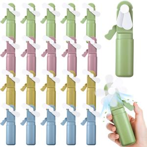 Wonderjune 24 Pcs Mini Hand Press Fan Bulk Small Portable Summer Fan Plastic Handheld Manual Personal Cooling Party Favor Summer Outdoor Travel Camping Gifts, No Battery Included, About 3.94 Inches/ 10 Cm