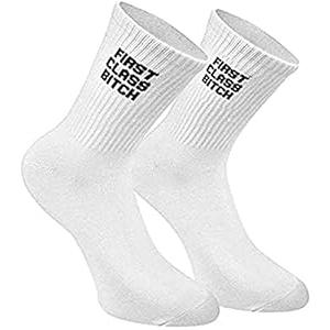 Ryshman Womens Christmas Novelty Crew Tube Socks with Funny Sayings Fuck Off（White 6-11）