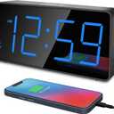 Peakeep Digital Alarm Clock for Bedroom Bedside, Loud Alarm Clock for Heavy Sleepers, Large Big LED Numbers for Seniors, Battery Backup Plug in Electric Clock with USB Charger (Blue)