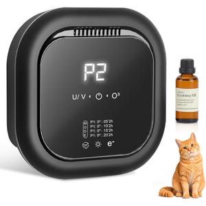 Cat Litter Deodorizer, Rechargeable Air Ionizer with Built-In Fragrance Oil Box, Plug-In or Cordless Use
