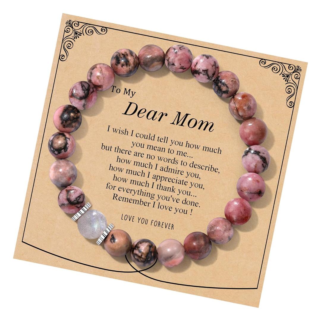 Bead Bracelet for Women Happy Birthday Gifts for Women Beaded Bracelets Moonstone Bracelet Jewelry for Mom Pink Stuff New Mom Gifts for Women