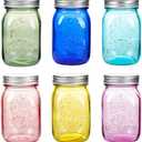Amzcku 16 oz Colored Mason Jars with Lids，Regular Mouth Canning Jar, 6 Pack Multifunction Glass Container, for Storage, Canning, Pickling, Preserving, Fermenting, DIY Crafts & Decor