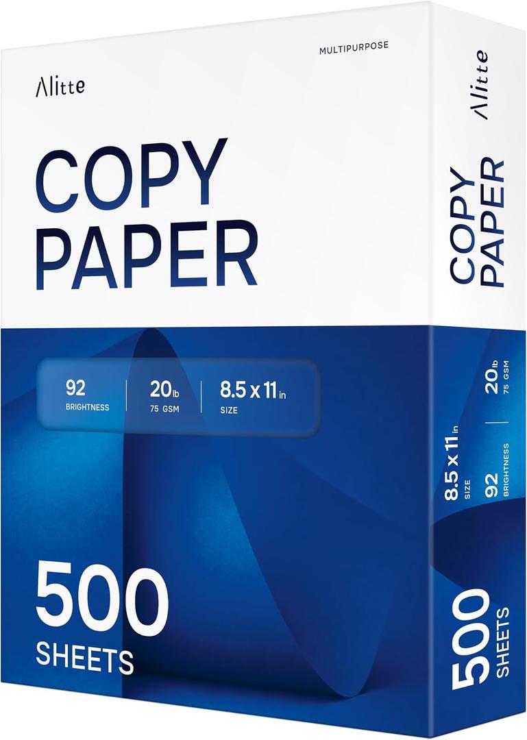 Printer Paper - 8.5 x 11 White Letter Size Copy Paper, 1 Ream 500 Sheets 20 lb Printing Paper for Documents Writing, Drawing, Smooth, 92 Bright | Home, School, Office Supplies | Made in USA