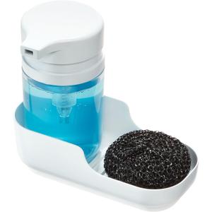 iDesign Plastic Kitchen Sink Caddy Sponge Holder with Soap Dispenser - White/Clear