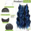 KooKaStyle Invisible Wire Hair Extensions with Transparent Headband Adjustable Size 4 Secure Clips Long Wavy Highlight Synthetic Hairpiece 20 Inch Black with Blue for Women