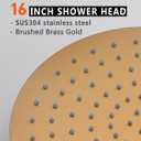 Gold Rain Shower Head, 16 Inch High Pressure Shower Head, 304 Stainless Steel Ceiling Mount Extra Large Waterfall Top Showerhead, Brushed Brass Gold