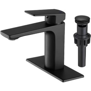 VOTON Black Bathroom Faucet Single Handle Bathroom Faucets for Sink 1 Hole Rv Lavatory Vanity Faucet with Pop-up Drain and Water Supply Lines