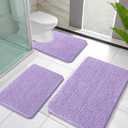 OLANLY Bathroom Rugs Sets 3 Piece, Soft Absorbent Chenille Bath Mats and U-Shaped Contour Toilet Rug, Quick Dry, Home Decor Accessories, Bath Mat Set for Bathroom (30"x20"+24"x16"+24"x20", Lavender)