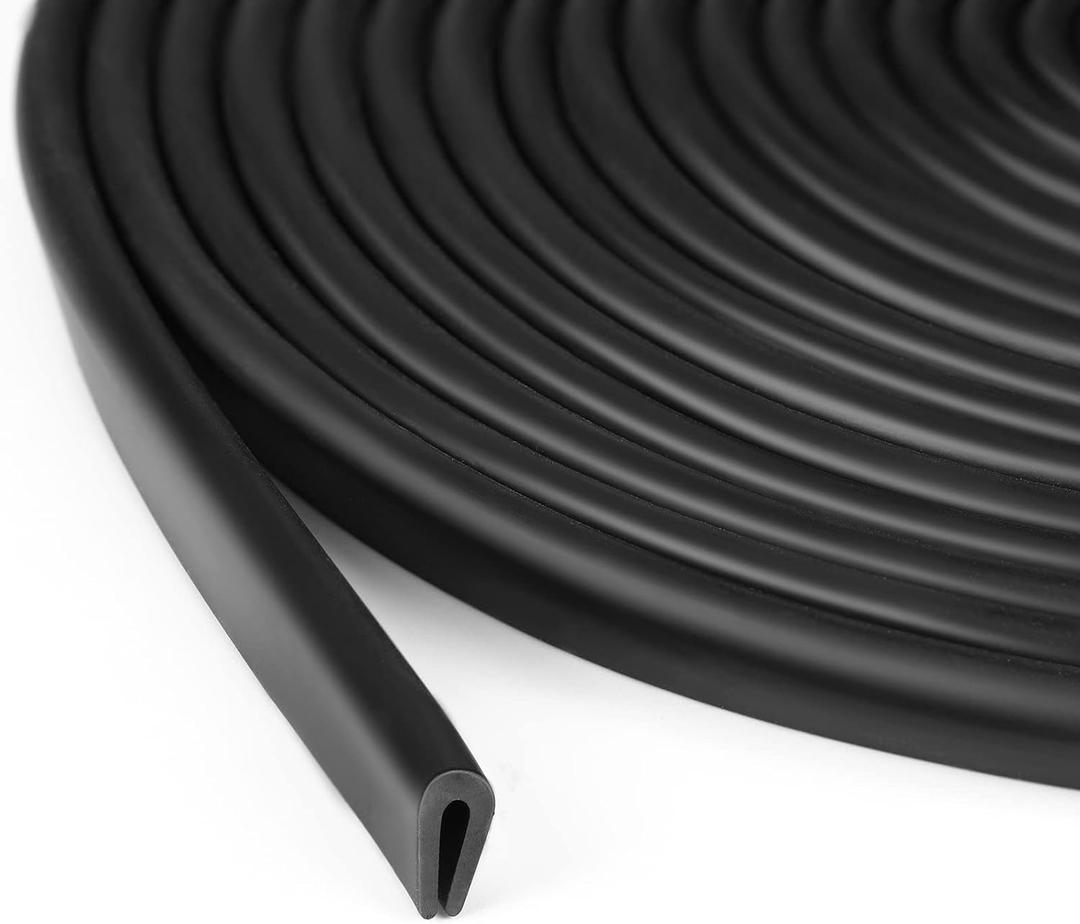 Rubber U Channel Edge Trim, Door Seal Strip, Fits Edge up to 1/16 Inch (1. 6mm) U Shape Weather Stripping(20 Feet,Black)